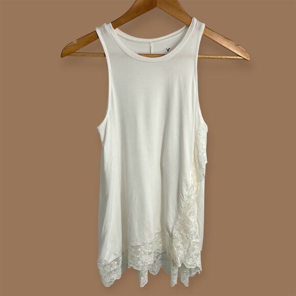 AMERICAN EAGLE Lace Trim Halter White Top XXS Strertstyle Y2k Fairy Whymsigoth - Picture 1 of 9